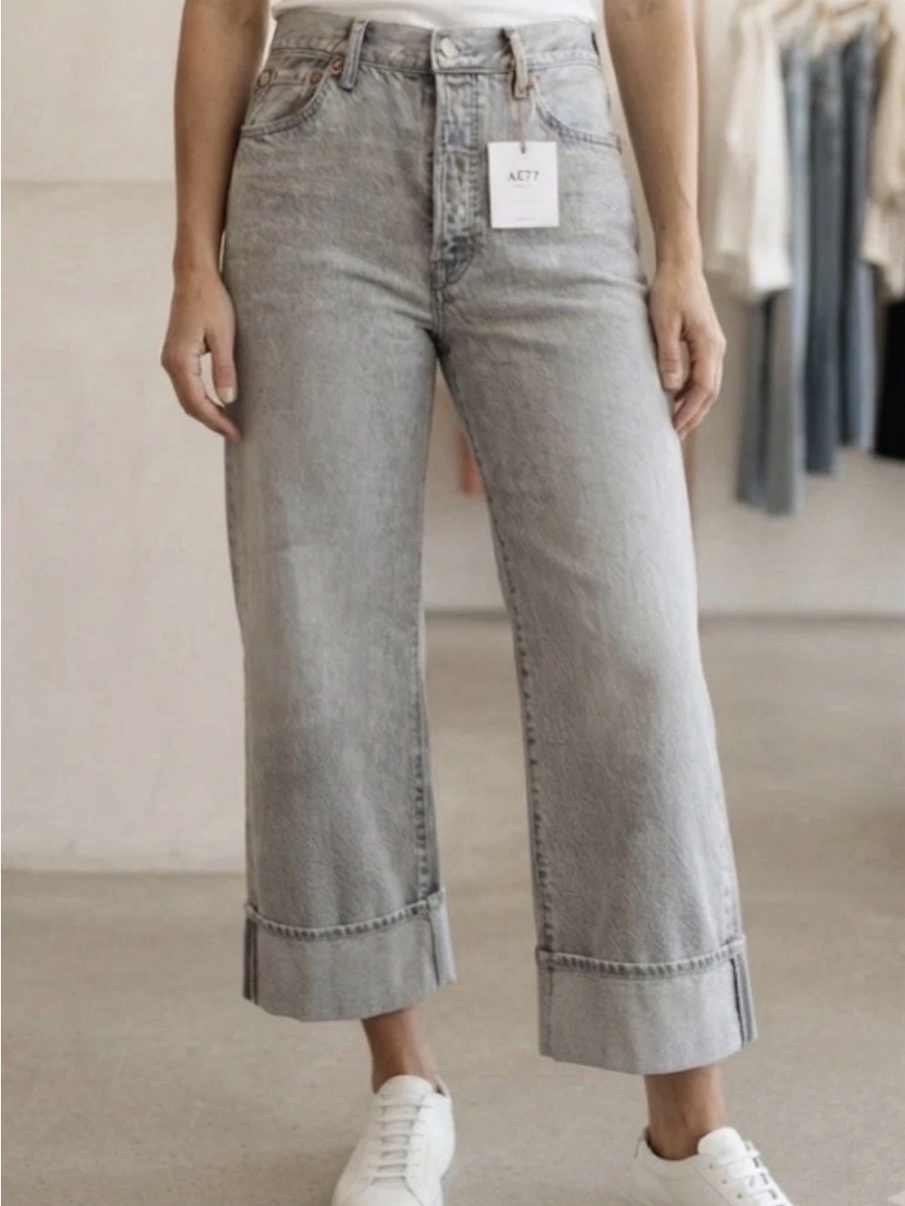 Aeropostale Light Gray Cropped Wide-Leg Jeans
